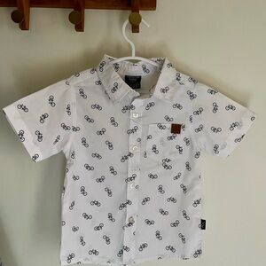American Hawk White Bicycle Print Button-Down Shirt 3T